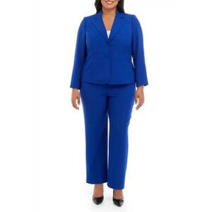 NEW LE SUIT notch collar jacket and trouser pants set - plus size in celeste blu